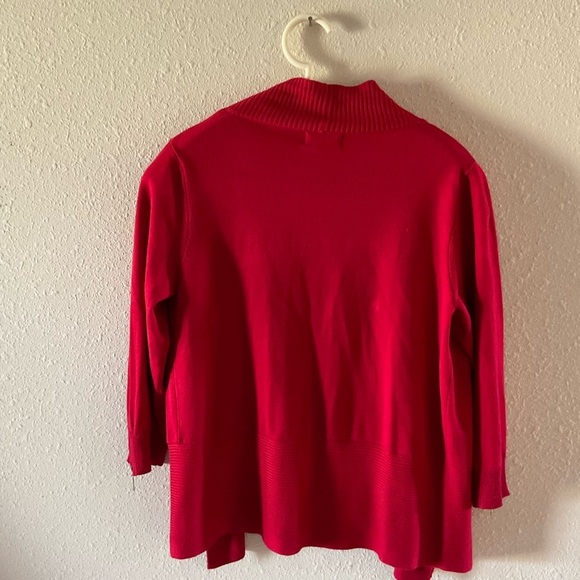 Carmen Marc Valvo Open Cardigan Sweater Wine Red Zipper 3/4 Sleeves Wome… - Picture 2 of 11